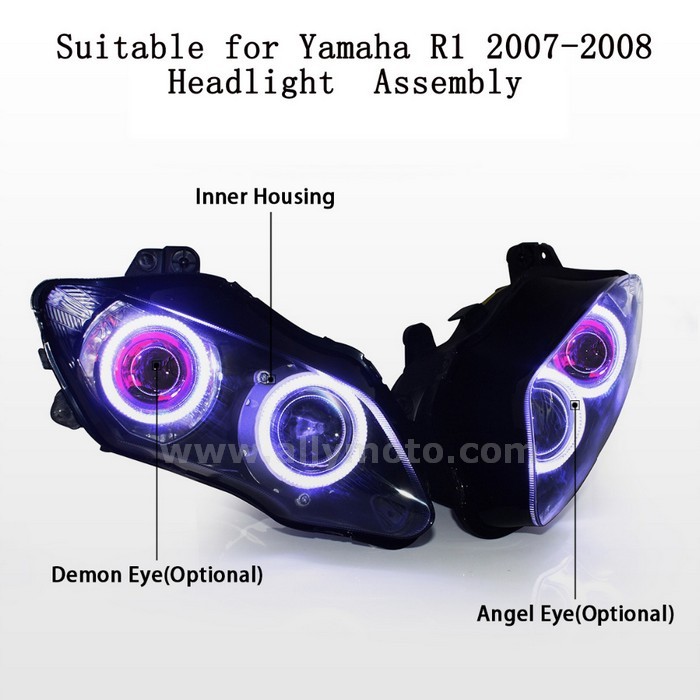 025 Headlight Yamaha R1 2007-2008 Frontlamp Hid Lightings Angle Halo Eye-3